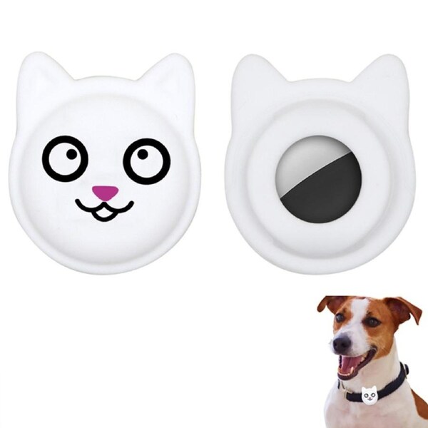 Dog Collar Holder Silicone Tracker Protective Case Compatible with AirTag -White