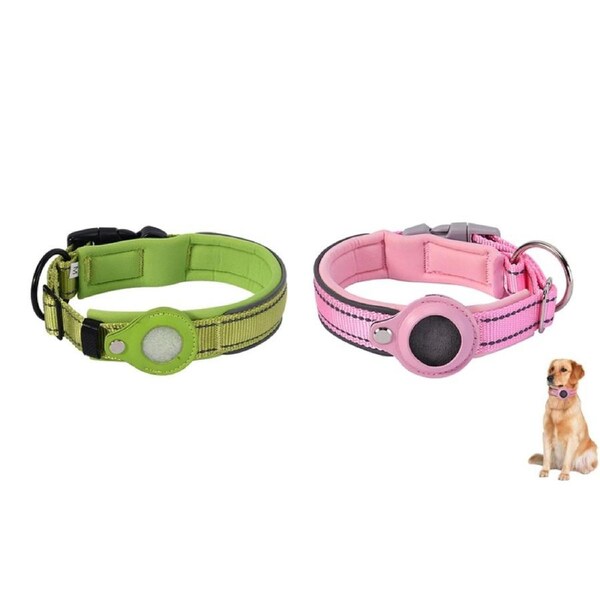 2Pcs Waterproof Airtag Dog Collar Holder Anti-Lost Airtag Protective Cover For Pet Collar-Pink And Green