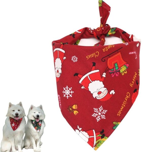 Dog Bandana Christmas Classic Plaid Pet Bandana Xmas Printing Pet Holiday Accessories Decoration -Red