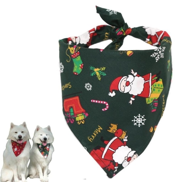 Dog Bandana Christmas Classic Plaid Pet Bandana Xmas Printing Pet Holiday Accessories Decoration -Green
