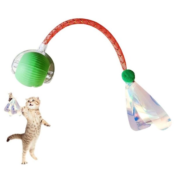 Moving Cat Toy Moving Cat Ball with Dragonfly Tail Indoor Auto-Turn Rechargeable Moving Cat Toy-Green