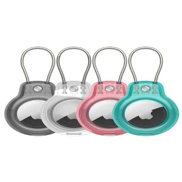 4pcs For Apple AirTag Case Protective Compatible with Apple AirTag Secure Holder with Wire Cable-Transparent and Black and Pink and Blue