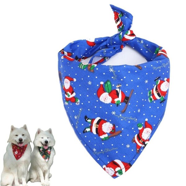 Dog Bandana Christmas Classic Plaid Pet Bandana Xmas Printing Pet Holiday Accessories Decoration -Blue