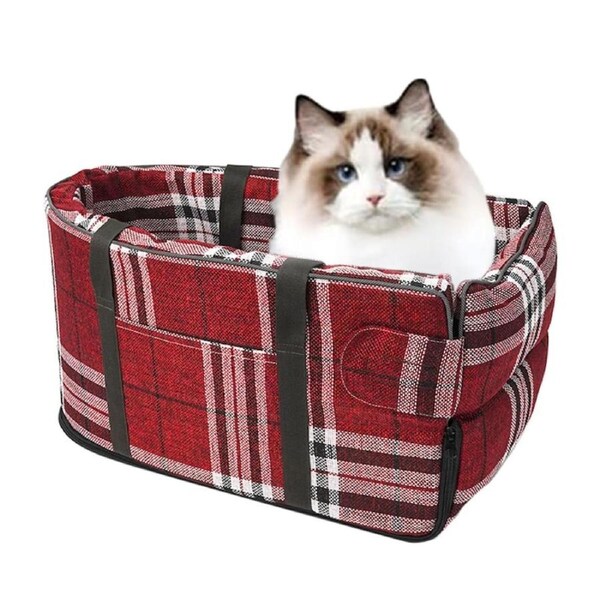 Center Console Dog Car Seat for Small Dog Car Seat Pet Booster for Dogs-Red