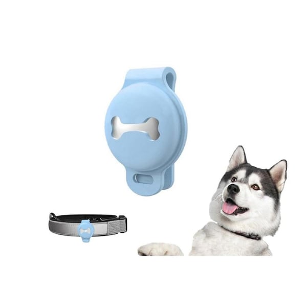 Waterproof Apple Airtag Dog Collar Holder Anti-Lost Silicone Tracker Protective Case Cover-Blue
