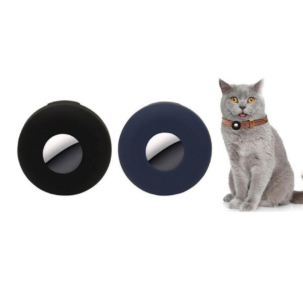 2Pcs Dog Collar Anti-Lost Silicone Tracker Protective Case Cover Compatible With Apple Airtag-Black And Dark Blue