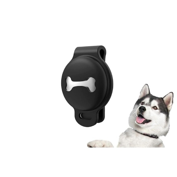 Waterproof Apple Airtag Dog Collar Holder Anti-Lost Silicone Tracker Protective Case Cover-Black