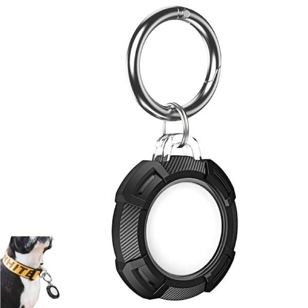 Airtag Holder with Anti-Lost Keychain Protective Shell Shockproof Protective Case Cover for Apple-Black