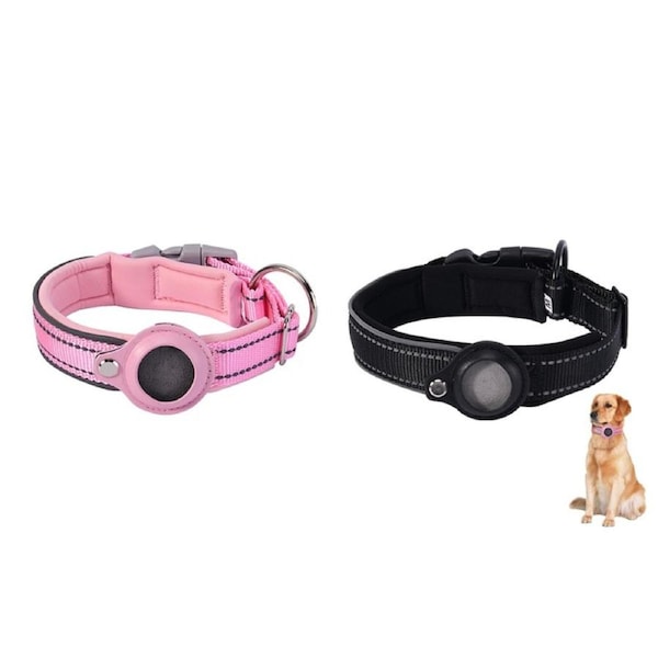 2Pcs Waterproof Airtag Dog Collar Holder Anti-Lost Airtag Protective Cover For Pet Collar-Pink And Black