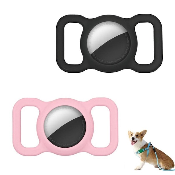 2pcs Pet Silicone Protective Case Anti Lost Airtag Dog Collar Holder for Apple-Black and Pink