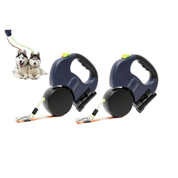 2Pcs Pet Traction Rope Dual Retractable Durable Dog Leash Rope Zero Tangle Walk-Blue