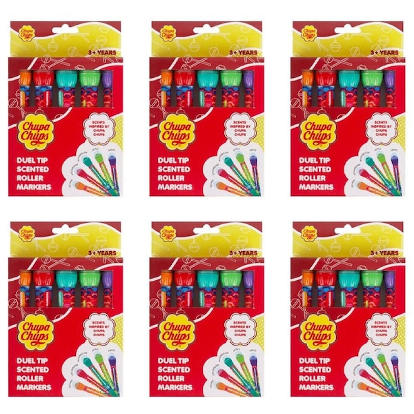 6PK Chupa Chups Dual Tip Candy Scented Roller Markers Kids Colouring Pens