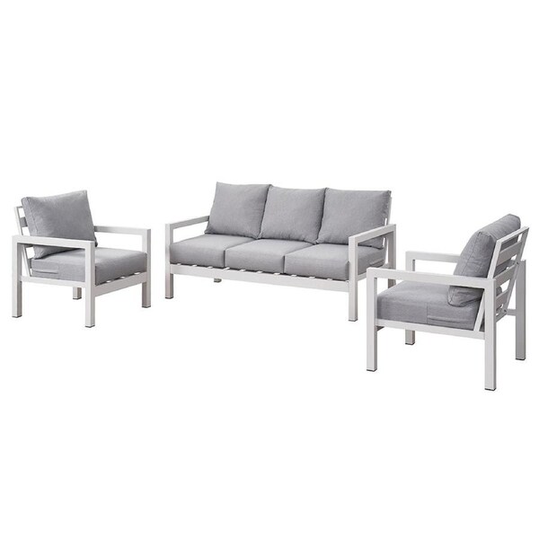 Coogee 5 Seater White Aluminium Sofa Lounge - Light Grey Cushion