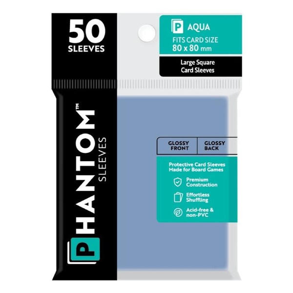 Phantom Sleeves Size Aqua 80mm x 80mm Clear Sleeves 50 Pack (Gloss/Gloss)