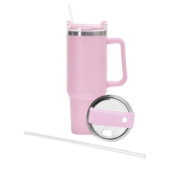 Stainless Steel Water Bottle Insulated Tumblers with Lid and Straw for Travel Coffee -Pink