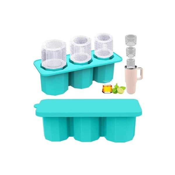 Ice Cube Tray For Stanley 30 And 40 Oz Tumbler Cup Silicone Ice Mold Maker With Lid-Blue