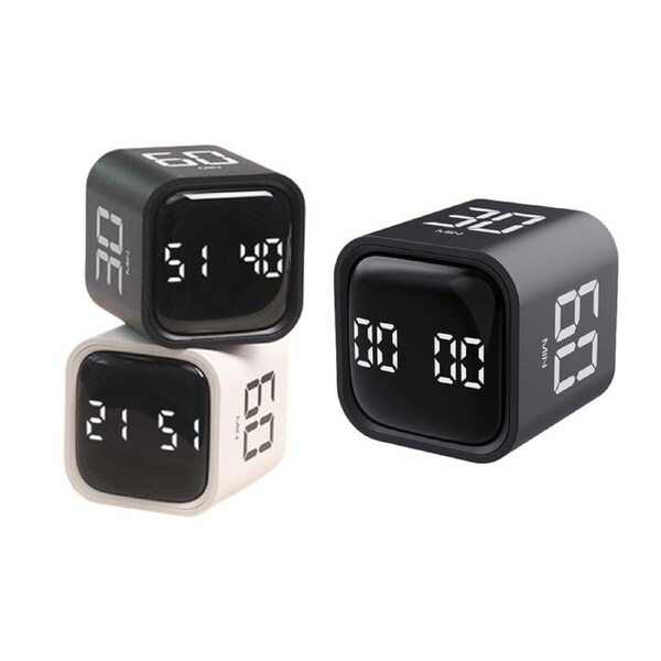 Gravity Cube Timer Rotation Kitchen Gravity Sensor Flip Timer-Black