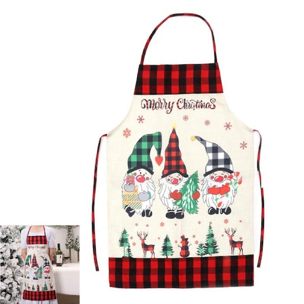 Kitchen Cooking Aprons Funny Christmas Sleeveless Baking Apron for Adults-Plaid hat