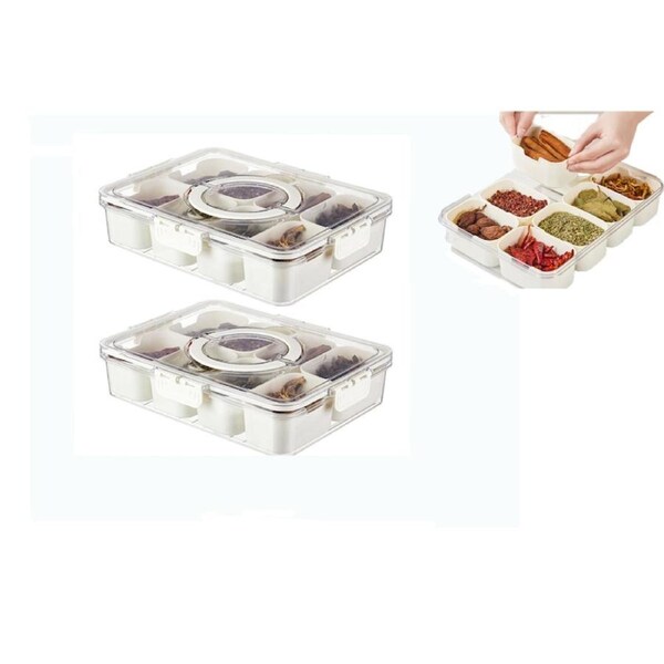 2pcs Dish Divided Serving Tray with Lid and Handle-8 Compartment