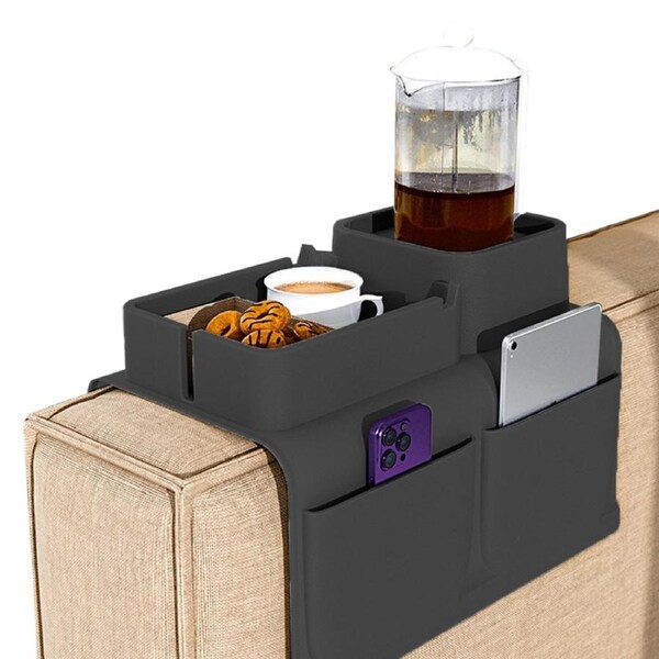 Couch Cup Holder Tray Sofa Armrest Tray with Drink Holder Side Pockets - Black