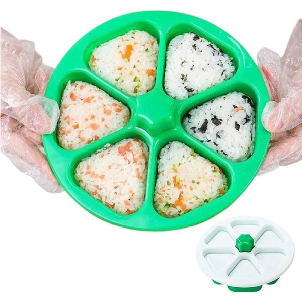 6 Holes Onigiri Mold Triangle Rice Ball Mold Bento Press Maker Mold Kitchen Accessories-Green