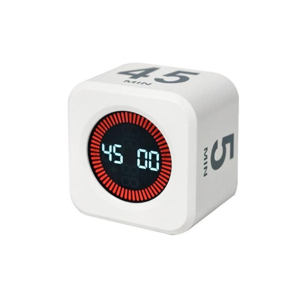 Visual Flip Cube Timer Countdown Gravity Productivity Desk Timer for Kitchen Work Study-White