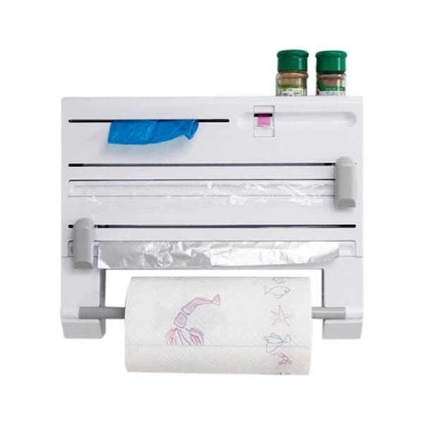 6 in 1 Adhesive Kitchen Rack Towel Holder Foil Roll Organizer Film Dispenser