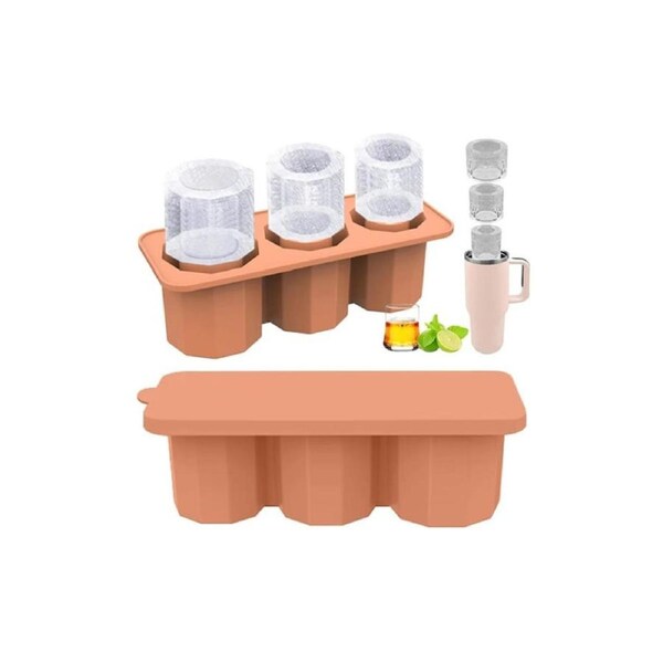 Ice Cube Tray For Stanley 30 And 40 Oz Tumbler Cup Silicone Ice Mold Maker With Lid-Brown