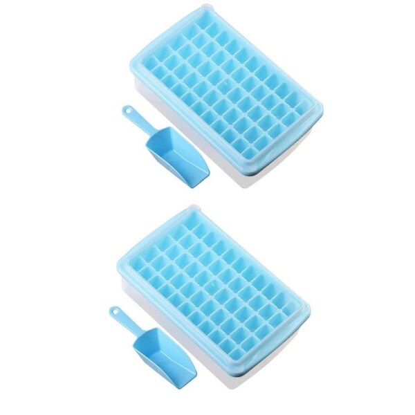 2pcs Ice Cube Tray with Lid and Storage Bin for Freezer 55 Mini Nugget Ice Tray -Blue