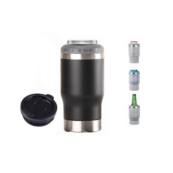 420ml Stainless Steel Can Cooler Beer Bottle Insulator With 2 Lids-Black