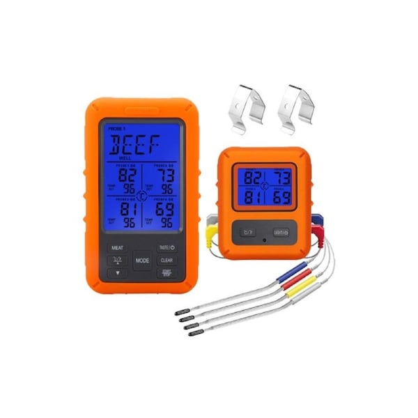 Wireless Meat Thermometer with 4 Probes Remote Cooking Food Thermometer with Alarm Calibration & Timer Digital