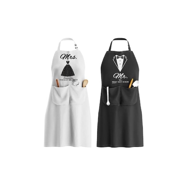 2 Pack Apron Gift Set Mr and Mrs Aprons Bridal Wedding Engagement Gifts-Style 1
