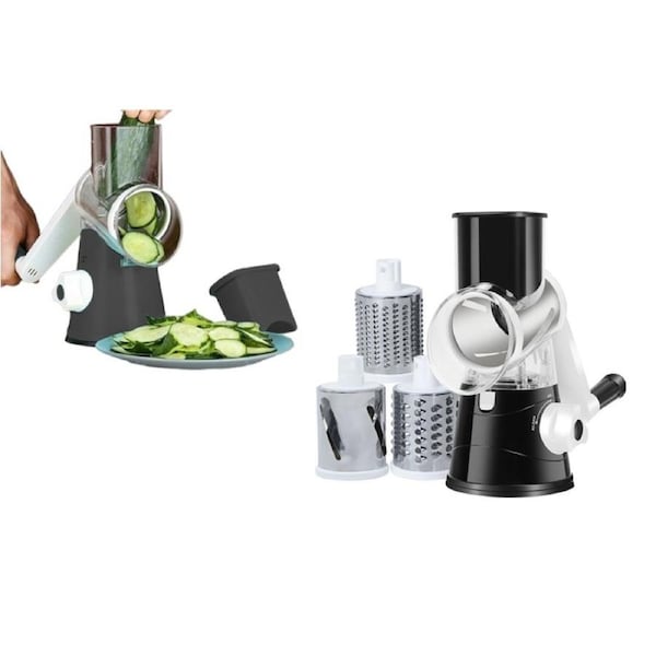 Rotary Cheese Grater Shredder Vegetable Mandoline Slicer with Handle and 3 Drum Blade-Black