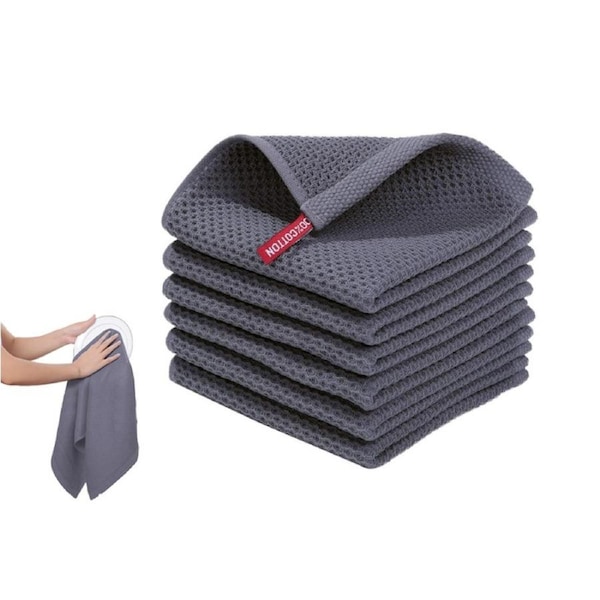 Kitchen Two-Sided Cotton Waffle Weave Dish Cloths Soft Ultra Absorbent Hand Towel-Dark Grey