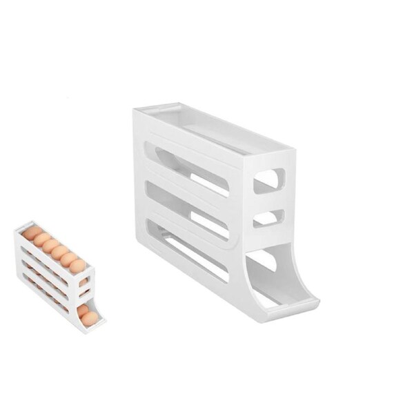 4 Tiers Egg Holder For Fridge Auto Rolling Fridge Space-Saving Egg Dispenser Holder-White