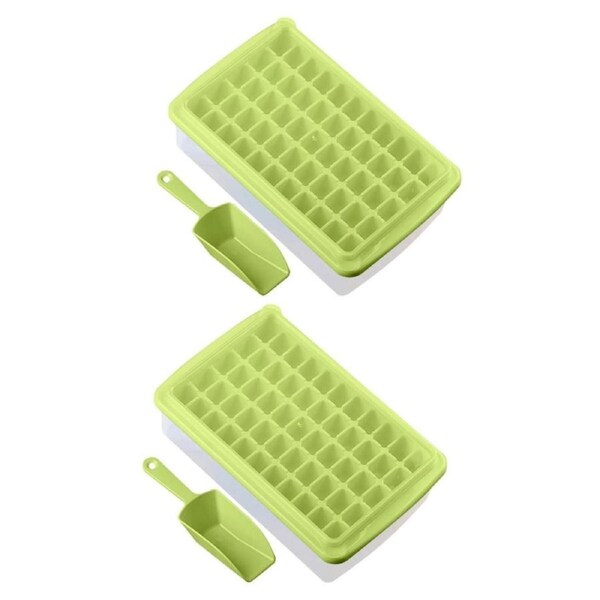 2pcs Ice Cube Tray with Lid and Storage Bin for Freezer 55 Mini Nugget Ice Tray -Green