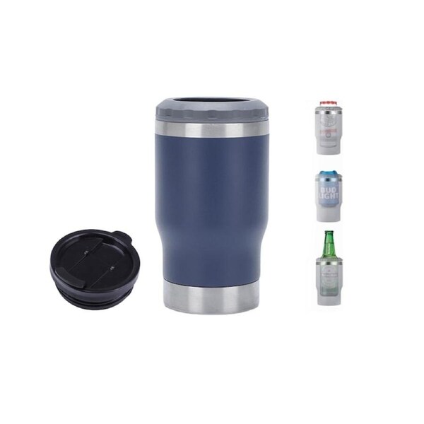 420ml Stainless Steel Can Cooler Beer Bottle Insulator With 2 Lids-Blue