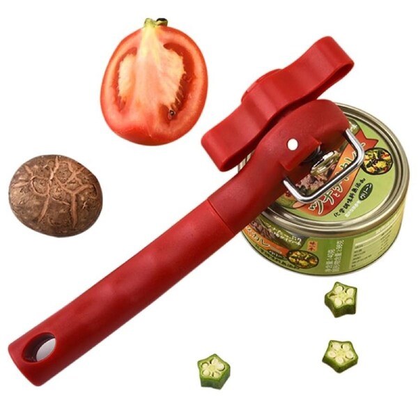 Safe Cut Can Opener Handheld Can Opener Manual Can Opener Cutting Tin Can Opener for Kitchen & Restaurant-Red
