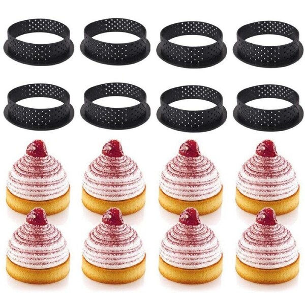 8Pcs DIY Round Perforated Cake Mold Cutter Mousse Circle Ring Tart Mold