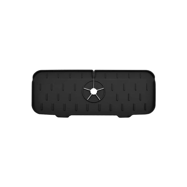 Sink Splash Guard Mat Silicone Faucet Handle Drip Catcher Tray-Black