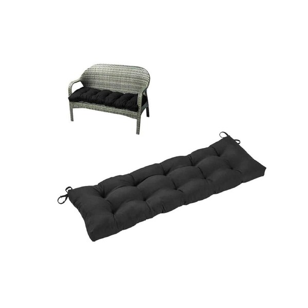Outdoor Loveseat Cushion Outdoor Bench Cushion Long Seat Pad with Ties for Indoor Outdoor Furniture-Black