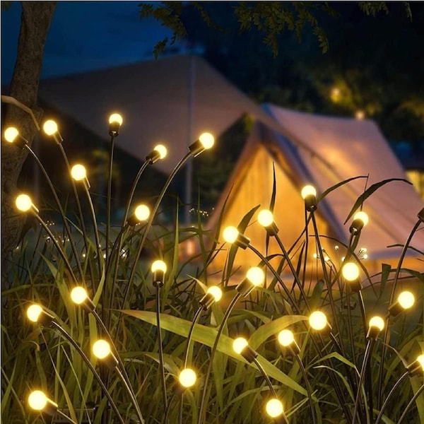 Solar Garden Lights 2Pcs 8LED Solar Powered Firefly Light Ground Patio Stake Walkway Lamp Outdoor Garden Decor -Yellow