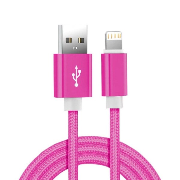 Braided 2m/6FT Fast USB Data Charger 2.1A Cable For iPhone & iPad-Colour (Rose Red)