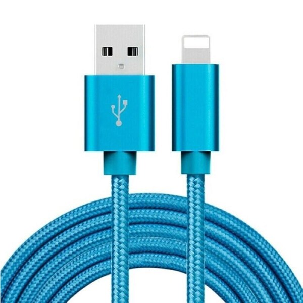 Braided 2m/6FT Fast USB Data Charger 2.1A Cable For iPhone & iPad-Colour (Blue)
