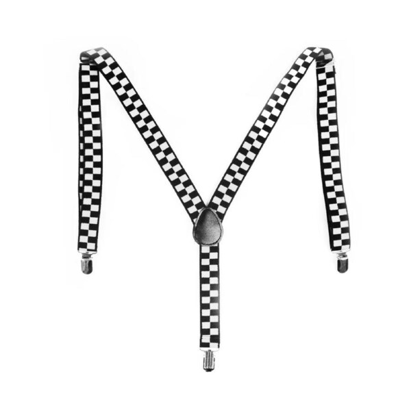 Mens Adjustable Suspenders Braces in Black/White Checkered Pattern (Chequered)