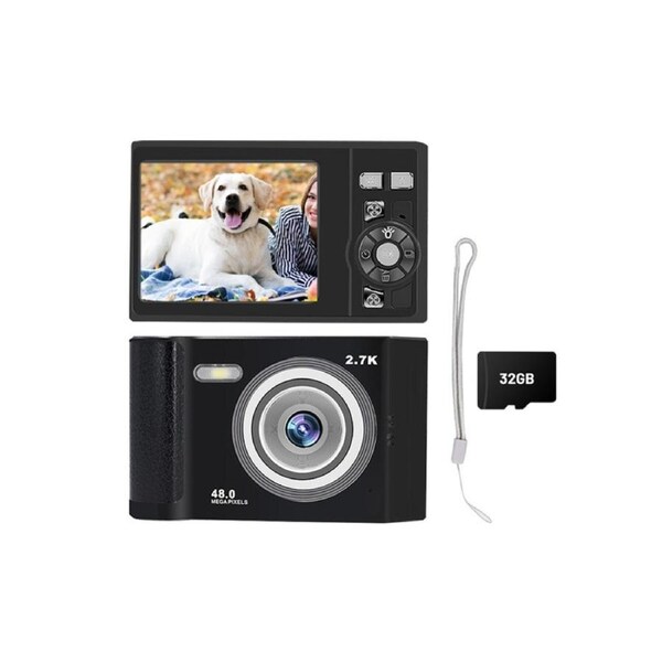 Digital Camera with 32G Memory Card 48MP HD Compact Camera for Travel Outdoor-Black