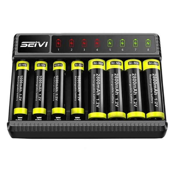 8 Slot Smart Battery Charger with LED Display for AA AAA NiMH Rechargeable Batteries