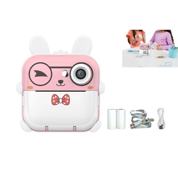 Toy Kids Camera Instant Print Portable Digital Video Camera with 2 Rolls Print Paper-Pink Rabbit