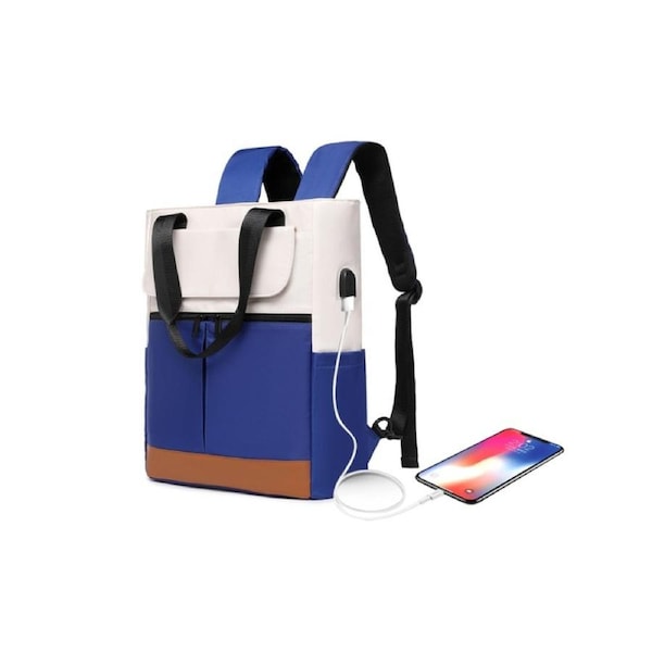 Anti-Theft Travel Laptop Backpack with USB Charging Port Fits 15.6 Inch Laptop for Men Women Office-Blue
