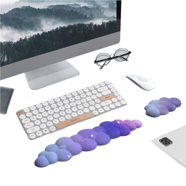 Ergonomic Cloud Keyboard Wrist Rest for Silicone Computer Keyboard and Mouse Pad Set-Purple